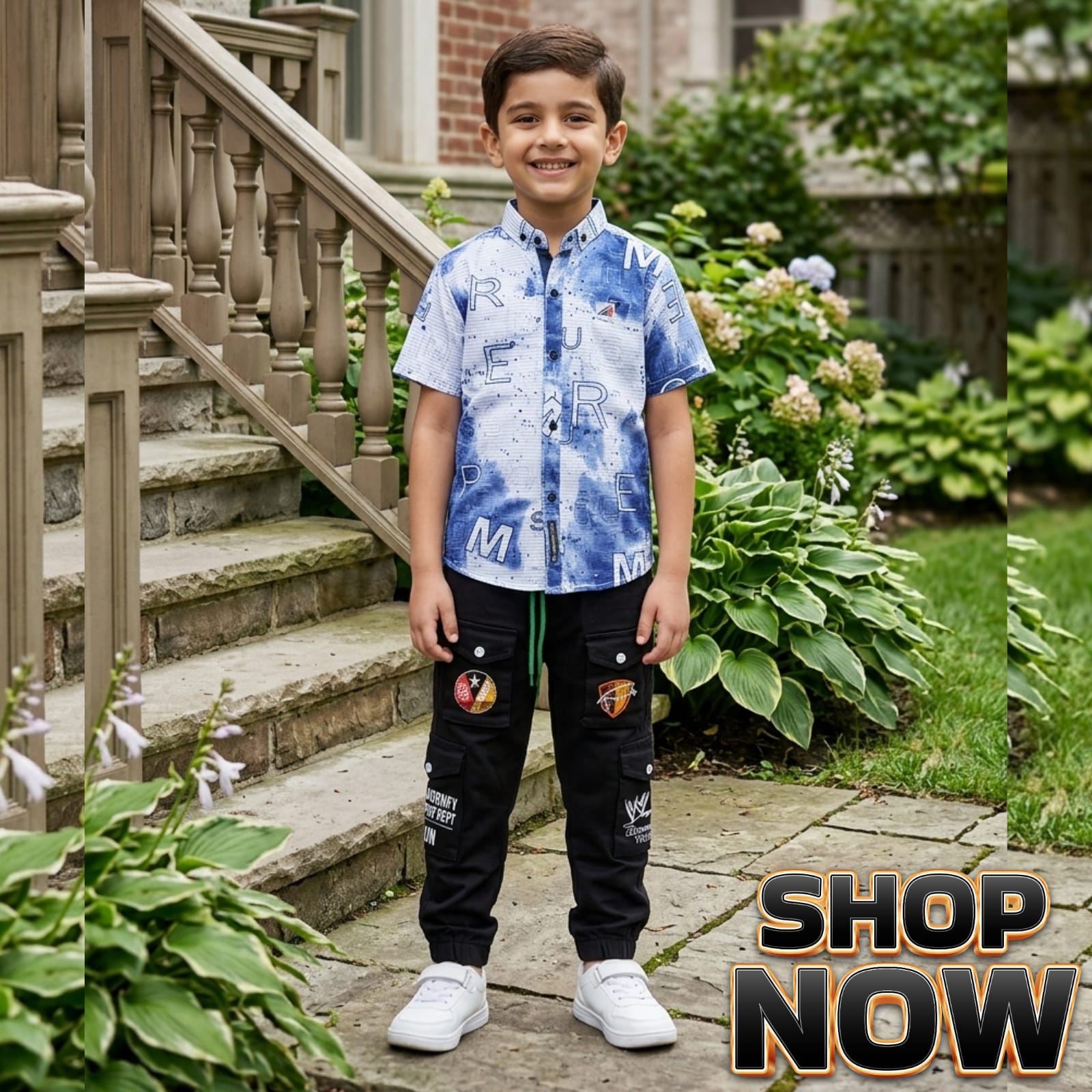 Baby Boys Short Sleeve Casual Shirt & Cargo Trouser Set