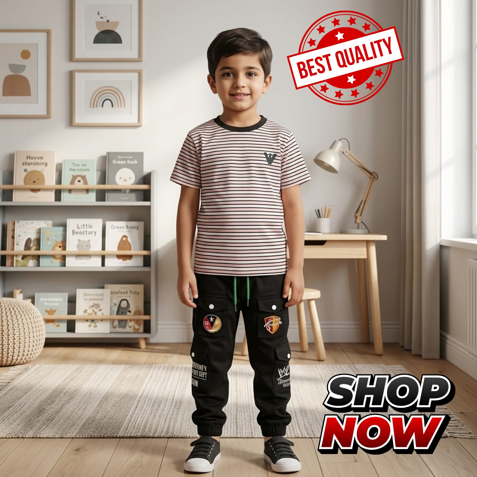 Classic Casual Co-ord Set – Short Sleeve T-Shirt & Cargo Trousers