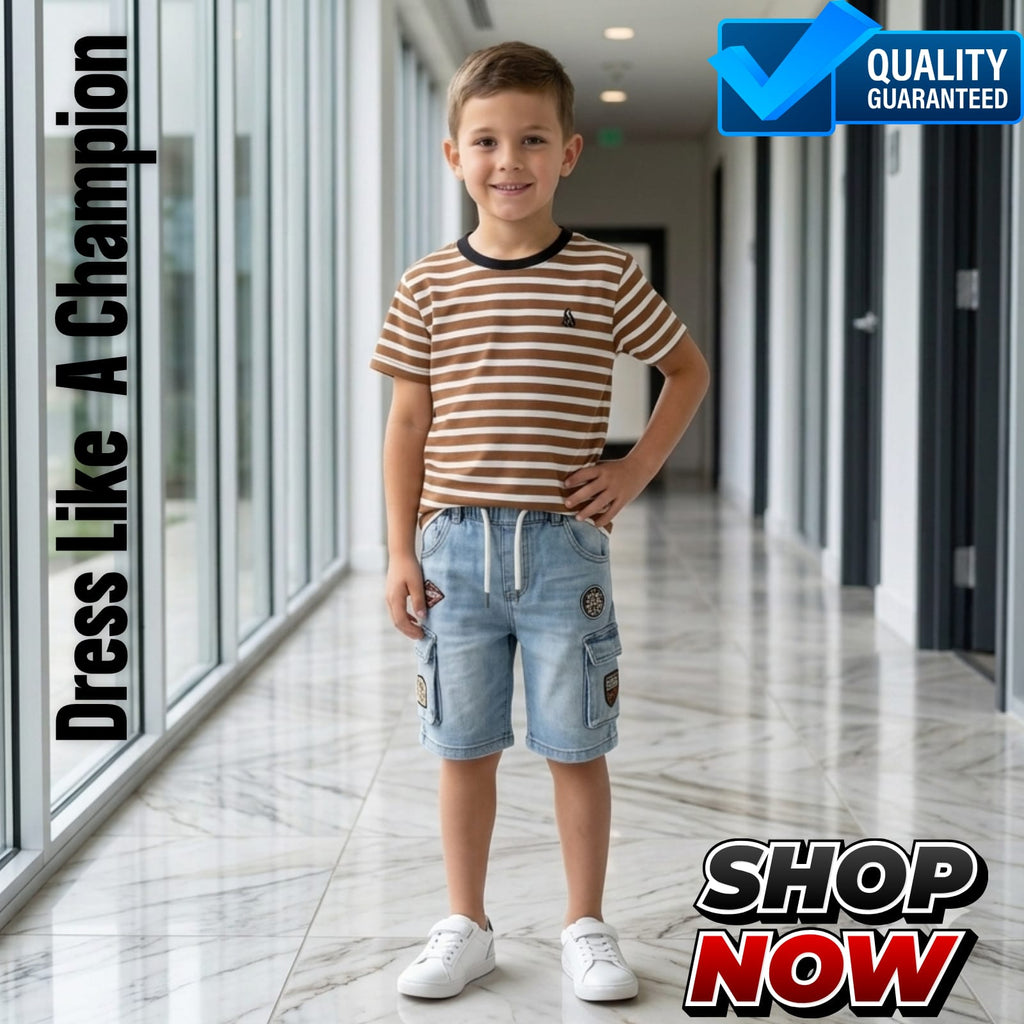 Short Sleeve T-Shirt with Denim Shorts – Casual Summer Outfit for Baby Boys
