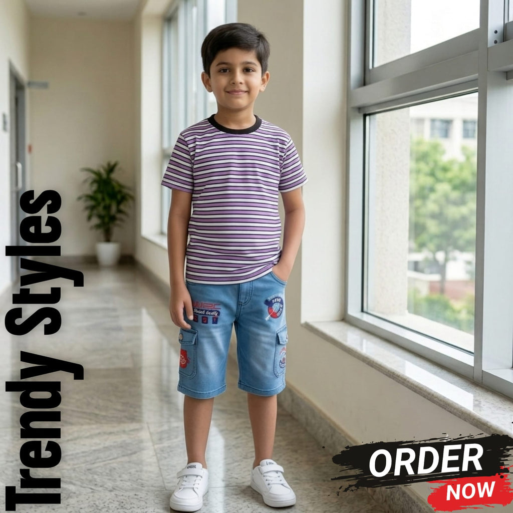 Short Sleeve T-Shirt with Denim Shorts – Casual Summer Outfit for Baby Boys