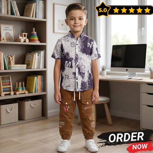 Baby Boys Short Sleeve Casual Shirt & Cargo Trouser Set