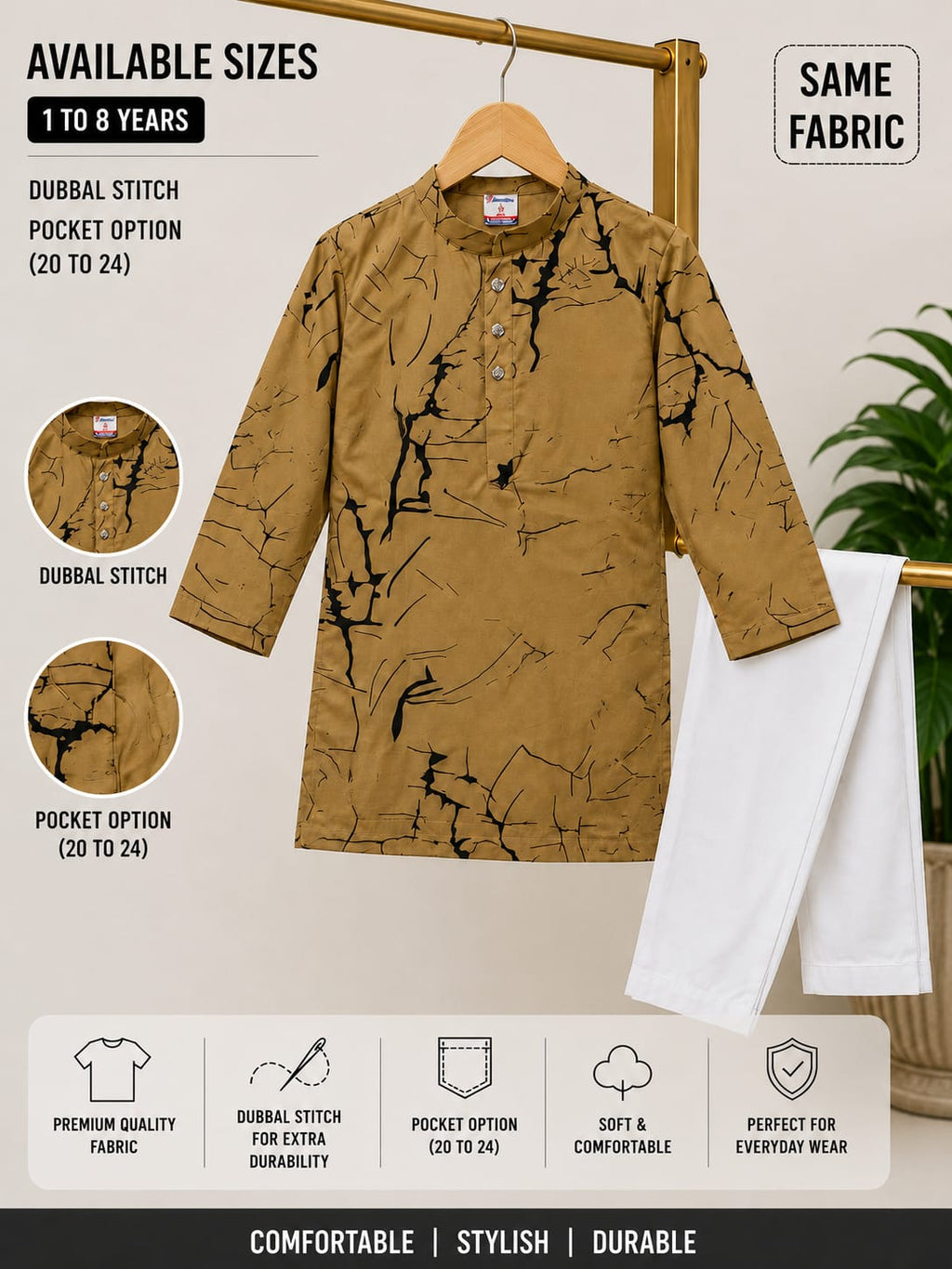 Baby Boys Marble Print Soft Cotton Kurta Pajama
