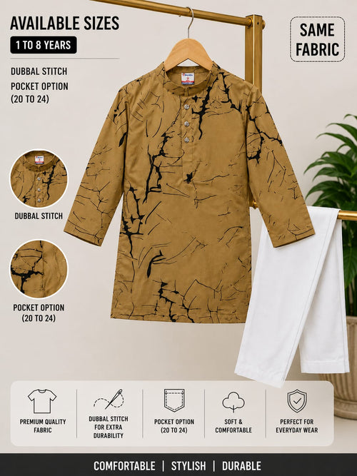 Baby Boys Marble Print Soft Cotton Kurta Pajama