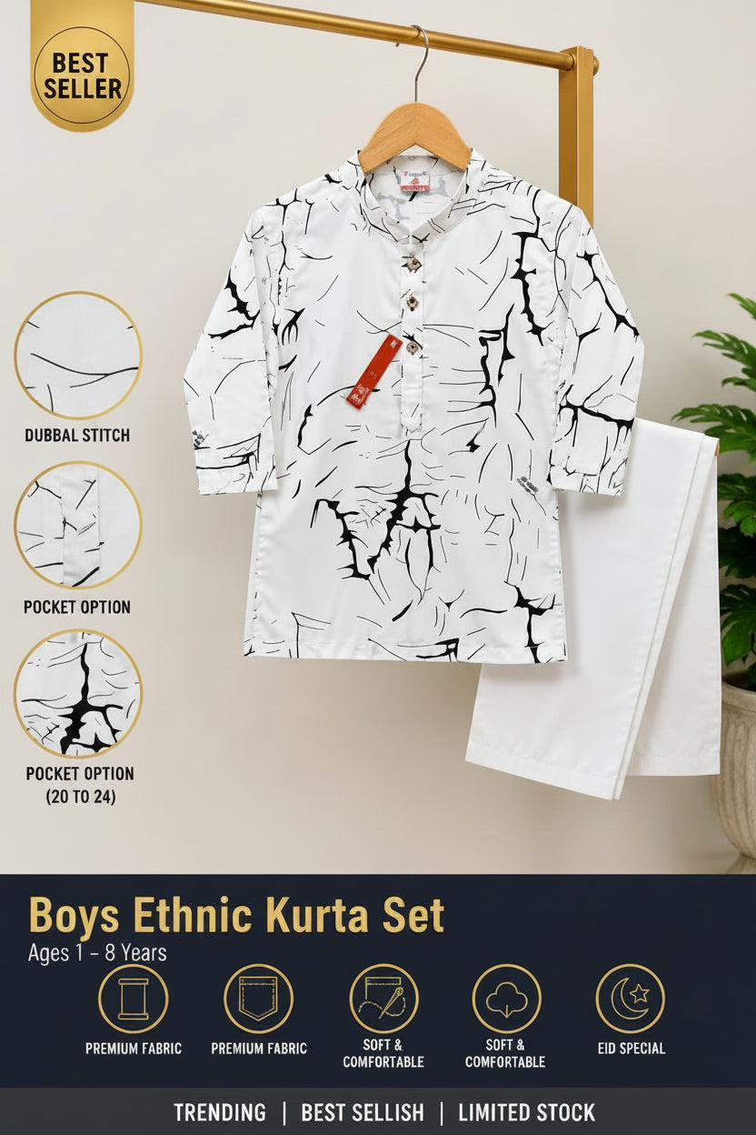 Baby Boys Marble Print Soft Cotton Kurta Pajama